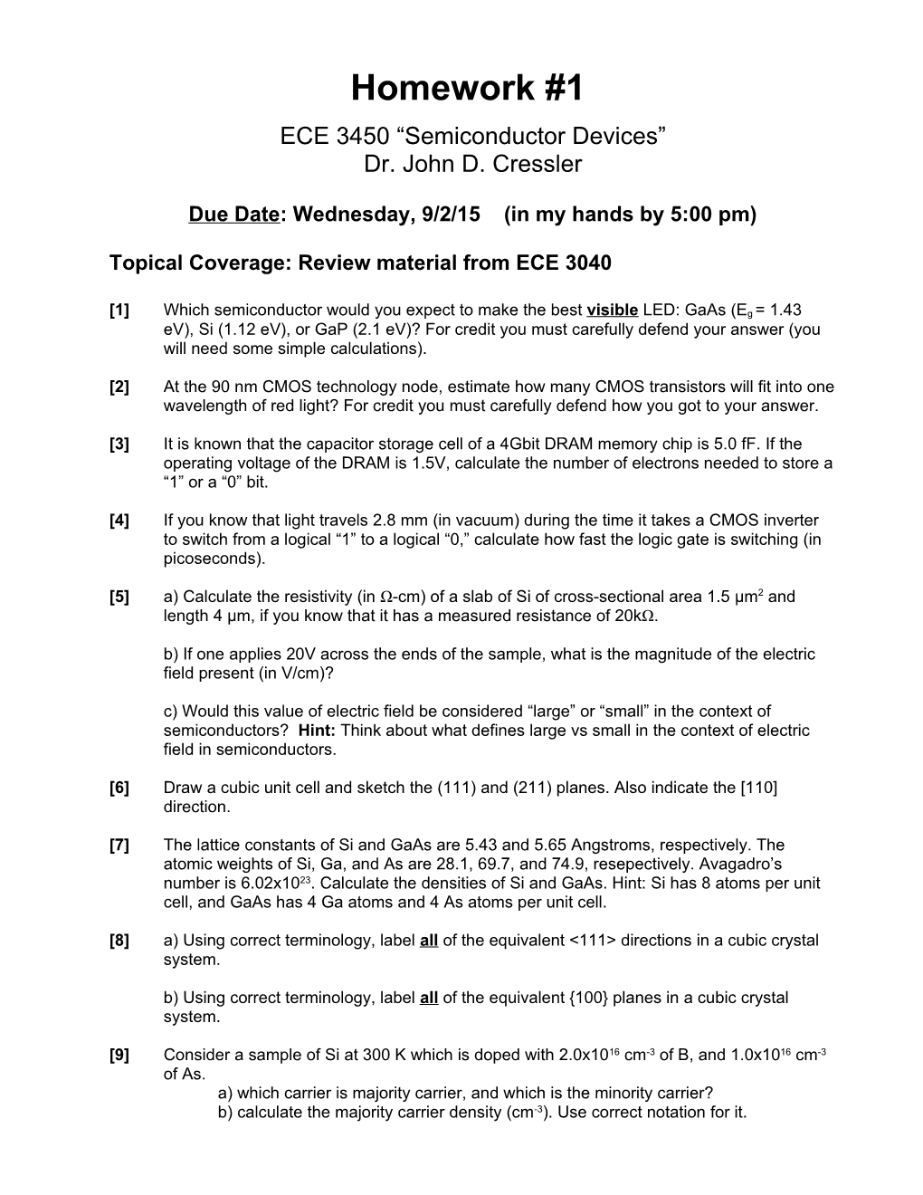 Topical Coverage: Review Material from ECE 3040