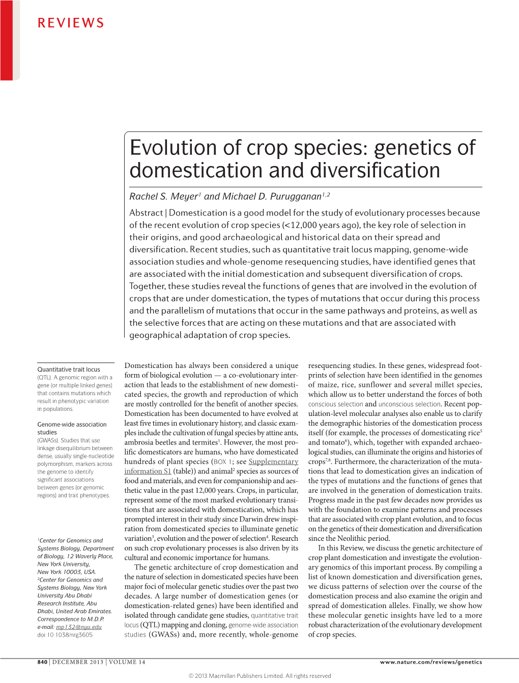 Evolution of Crop Species: Genetics of Domestication and Diversification