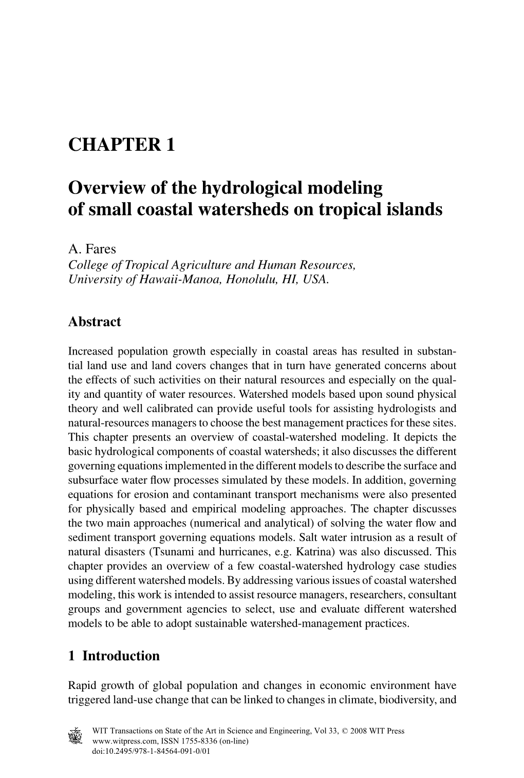 CHAPTER 1 Overview of the Hydrological Modeling of Small