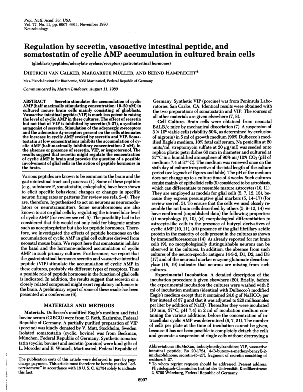 Regulation by Secretin, Vasoactive Intestinal Peptide