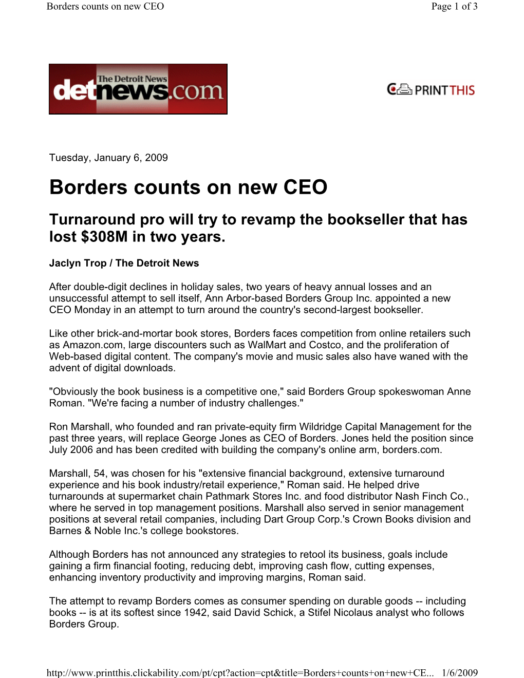 Borders Counts on New CEO Page 1 of 3