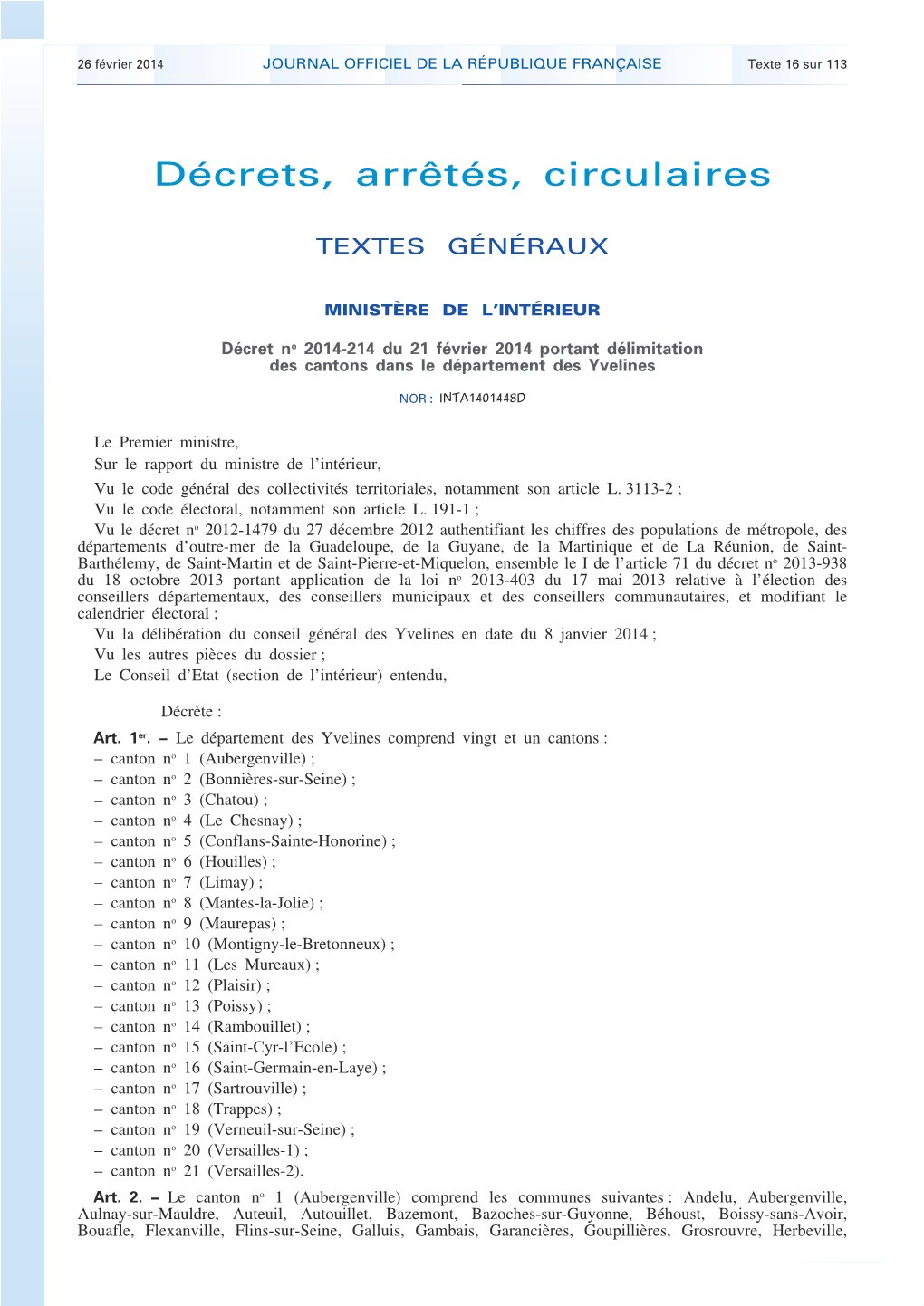 JOURNAL OFFICIEL DE LA RÉPUBLIQUE FRANÇAISE Texte 16 Sur 113