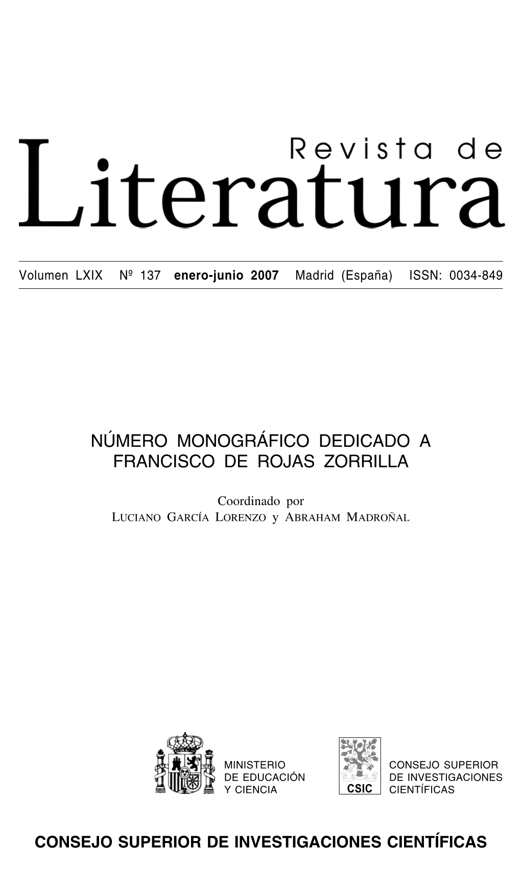 Número Monográfico Dedicado a Francisco De Rojas Zorrilla