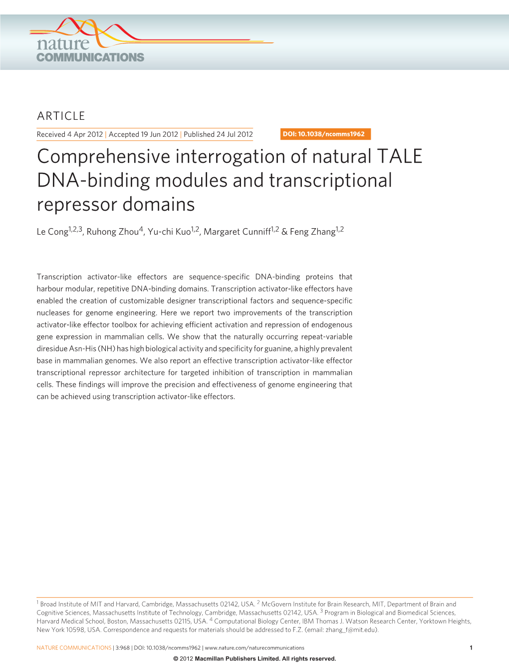 Comprehensive Interrogation of Natural TALE DNA-Binding Modules and Transcriptional Repressor Domains