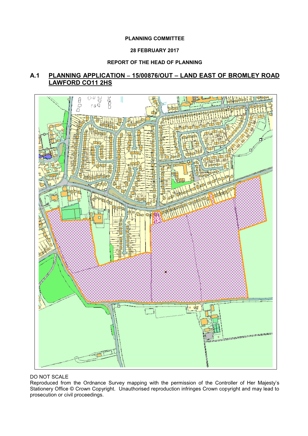 A.1 Planning Application – 15/00876/Out – Land East of Bromley Road Lawford Co11 2Hs