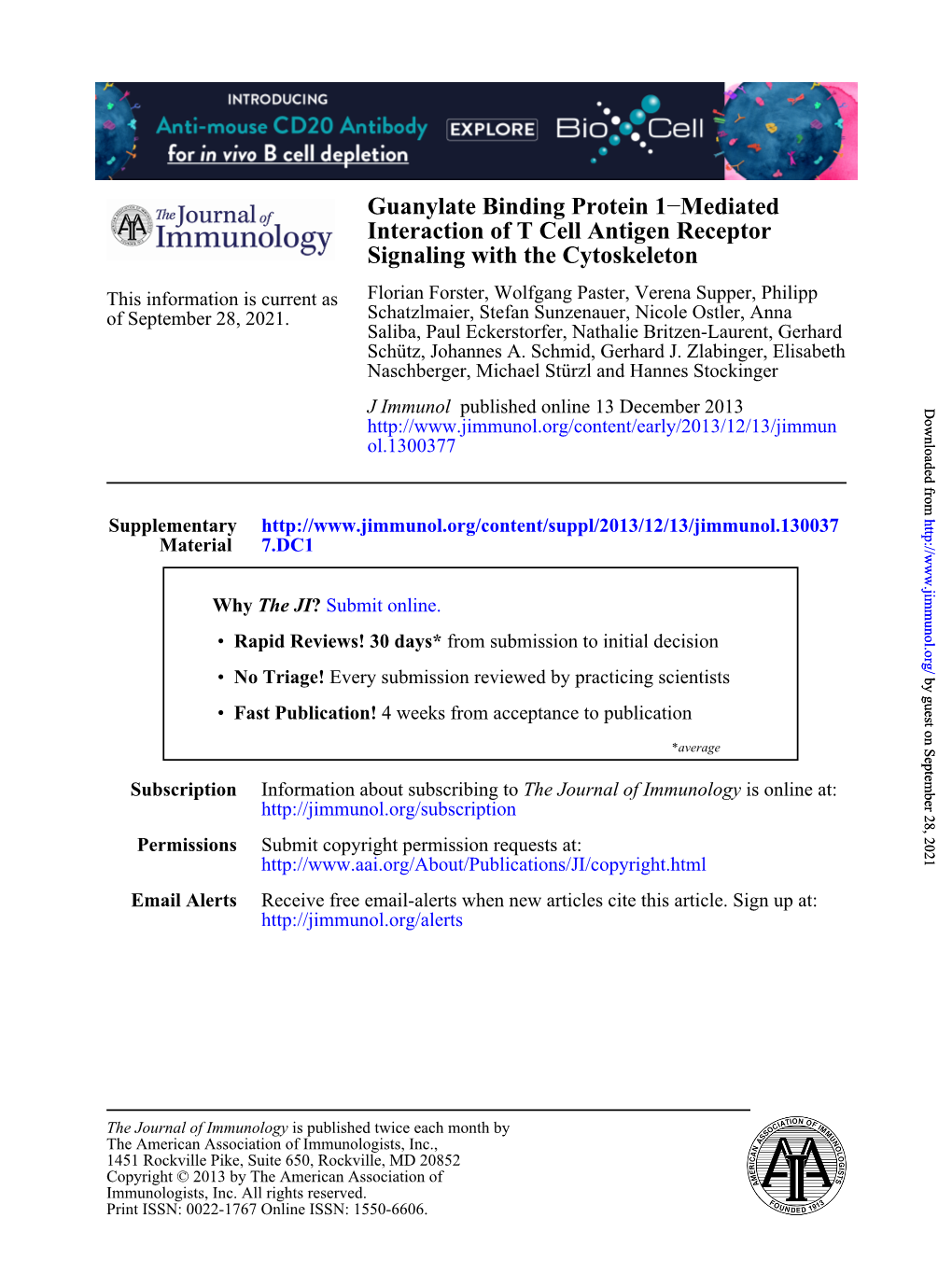 Guanylate Binding Protein 1−Mediated Interaction of T Cell Antigen Receptor Signaling with the Cytoskeleton