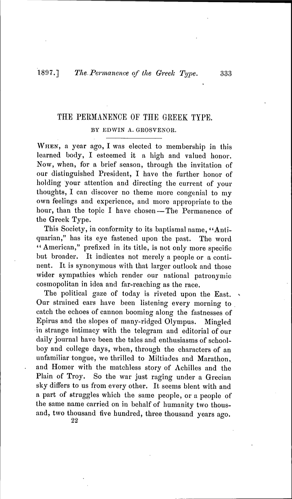 The Permanence of the Greek Type. by Edwin A