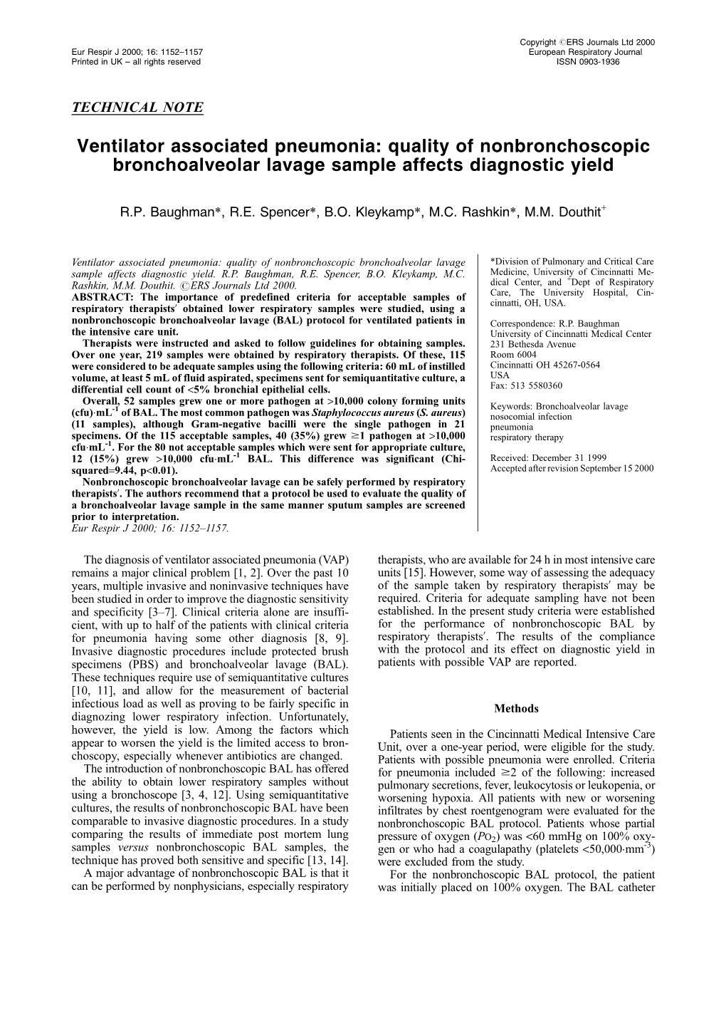 Quality of Nonbronchoscopic Bronchoalveolar Lavage Sample Affects Diagnostic Yield