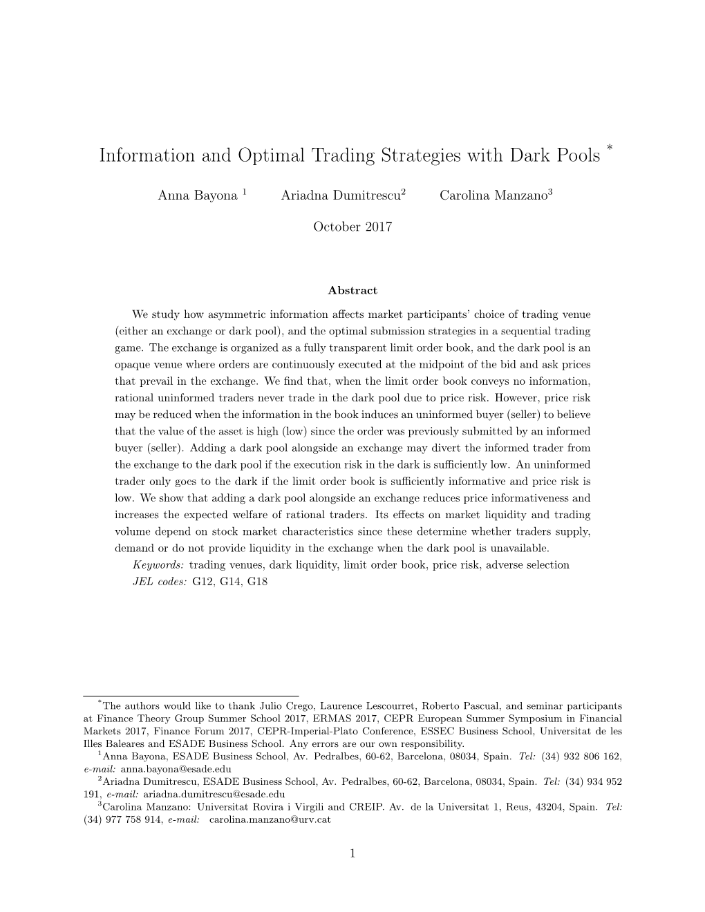 Information and Optimal Trading Strategies with Dark Pools *