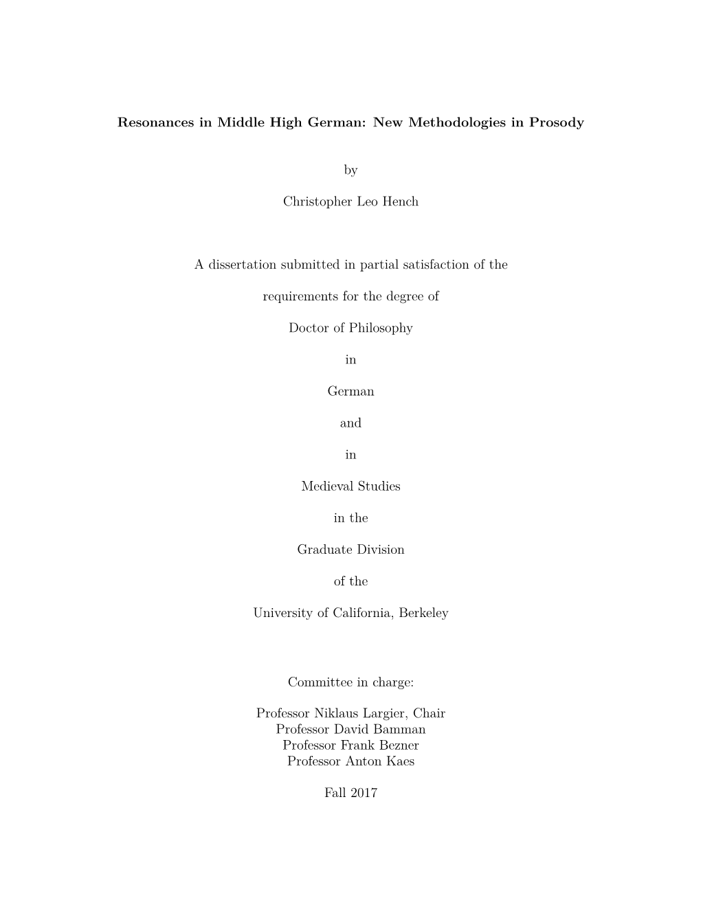 Resonances in Middle High German: New Methodologies in Prosody