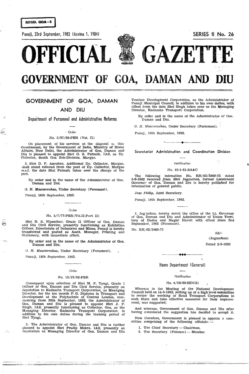 Official ~Gazette .! ' ,Government of Goa, Daman and Diu