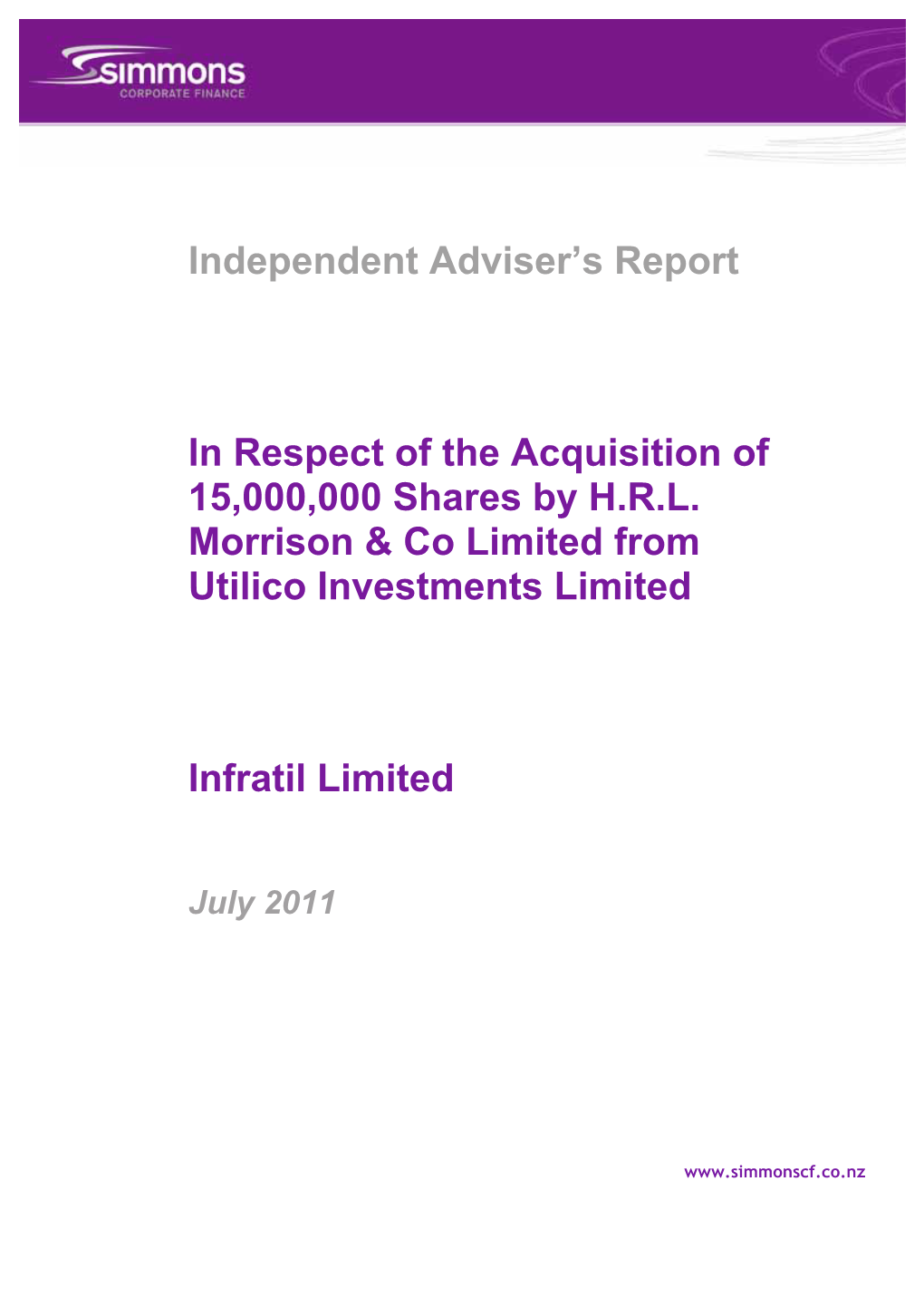 Independent Adviser's Report in Respect of the Acquisition Of