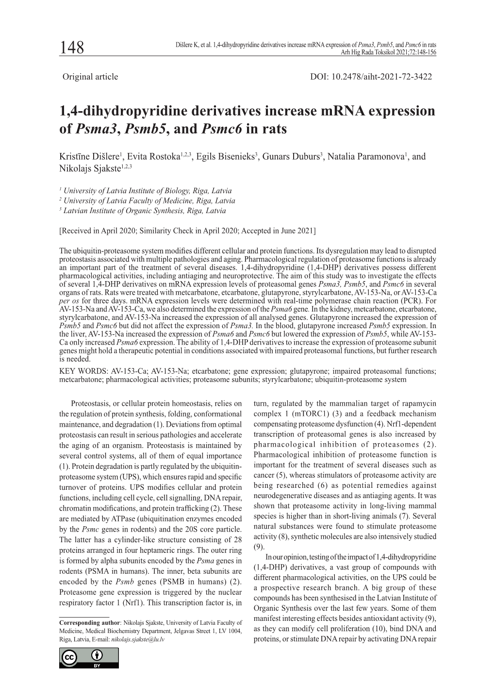 1,4-Dihydropyridine Derivatives Increase Mrna Expression of Psma3, Psmb5, and Psmc6 in Rats