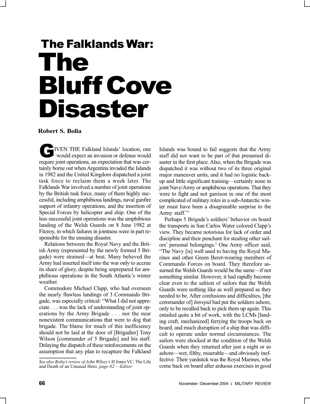 Bluff Cove Disaster Robert S