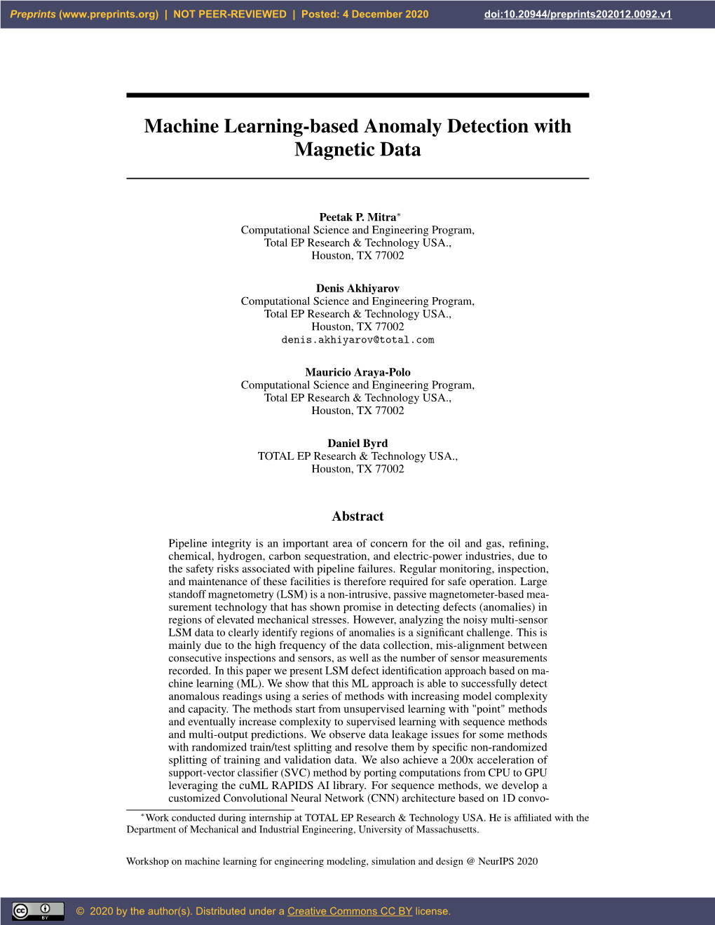 Machine Learning-Based Anomaly Detection with Magnetic Data