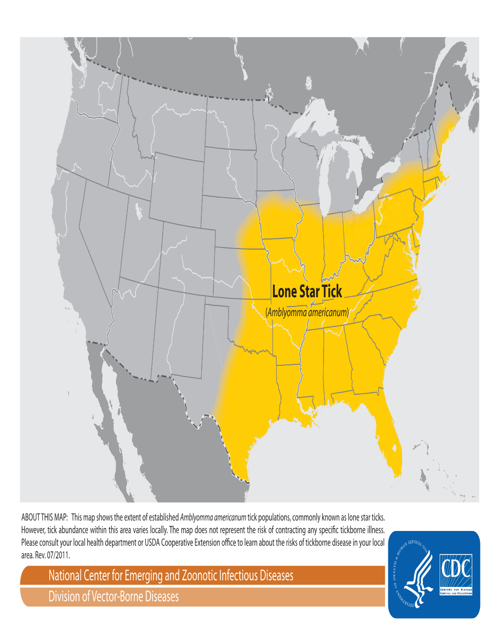 Map of Established Amblyomma Americanum Tick Populations in The