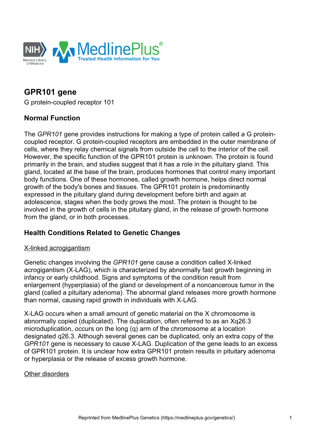 GPR101 Gene G Protein-Coupled Receptor 101