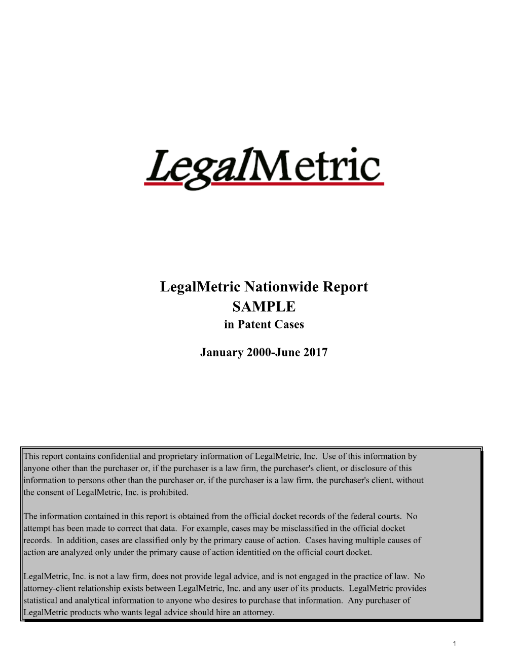 Legalmetric Nationwide Report SAMPLE in Patent Cases