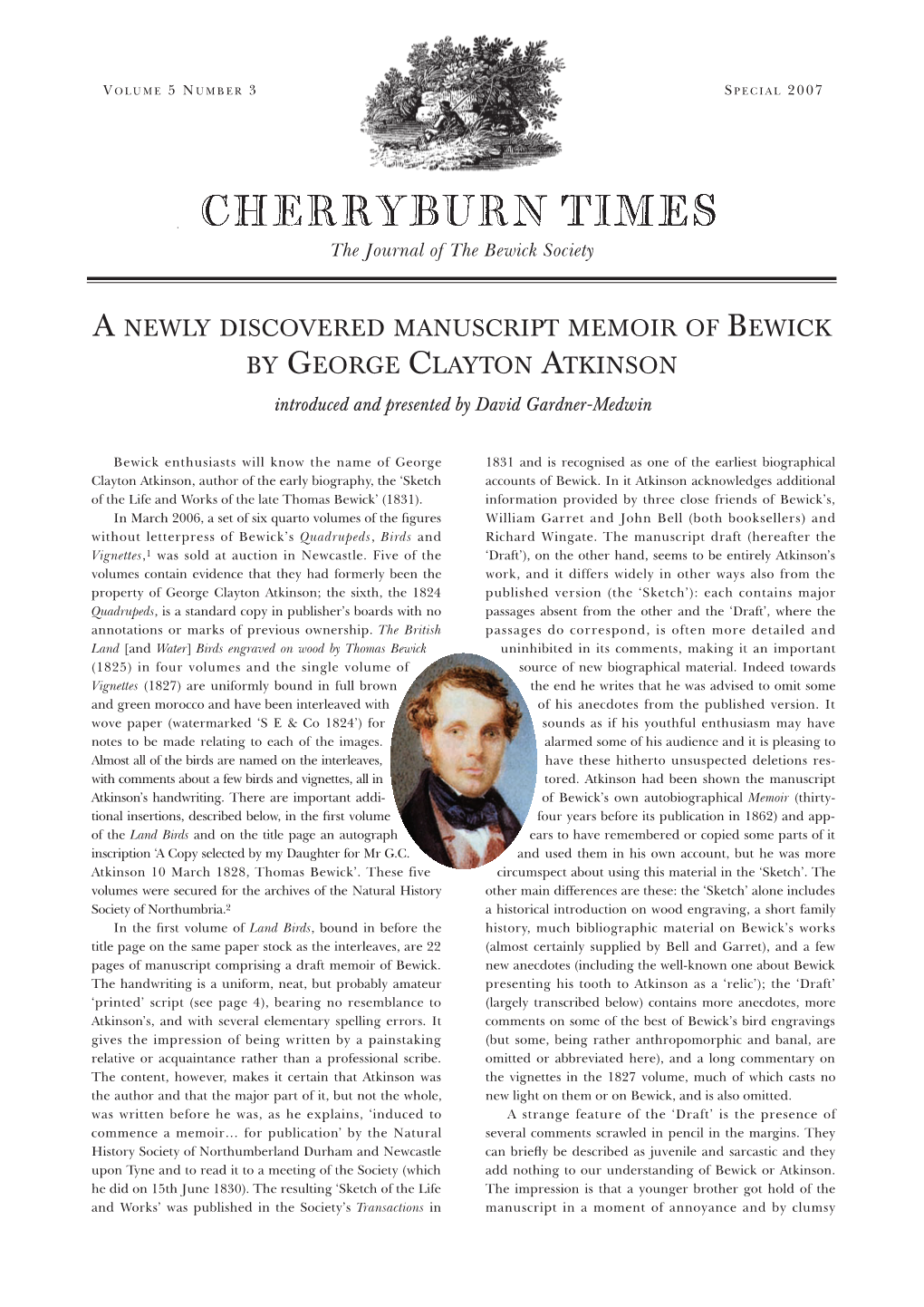 A NEWLY DISCOVERED MANUSCRIPT MEMOIR of BEWICK by GEORGE CLAYTON ATKINSON Introduced and Presented by David Gardner-Medwin