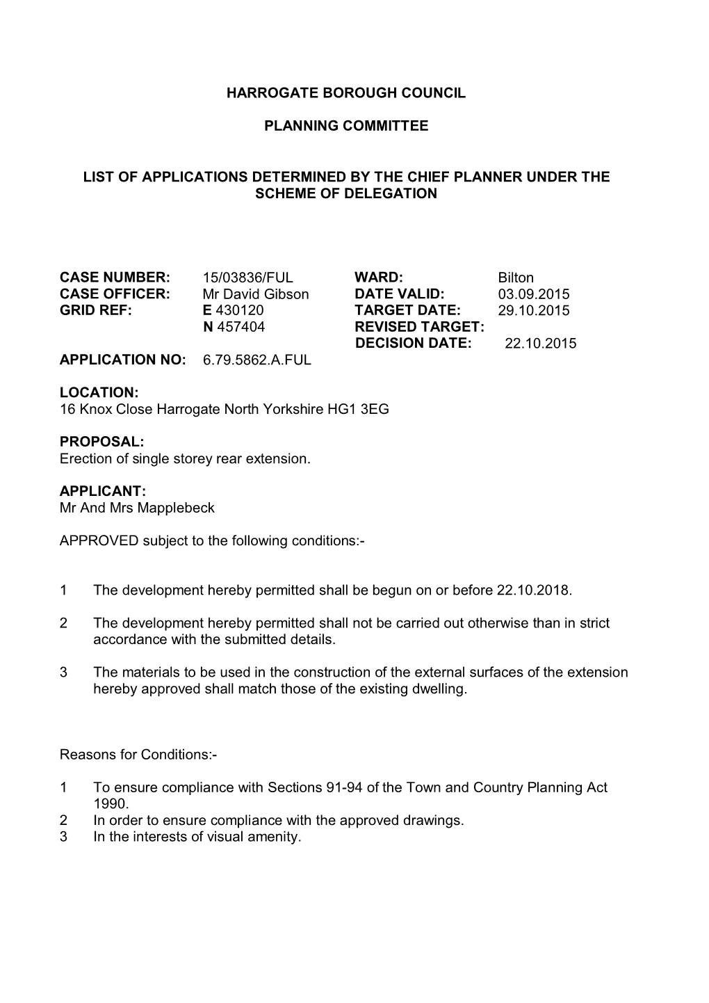 Harrogate Borough Council Planning Committee List Of