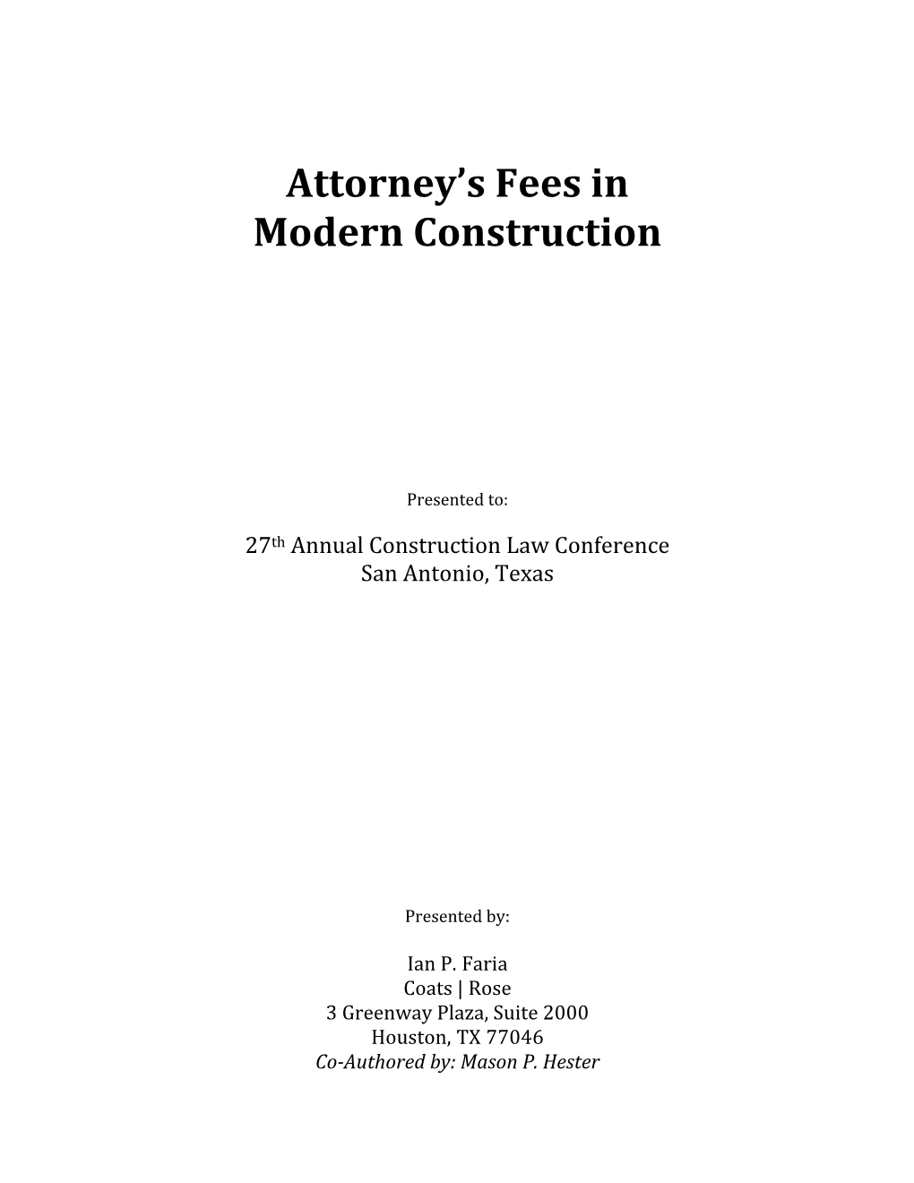 Attorneys Fees in Construction Cases