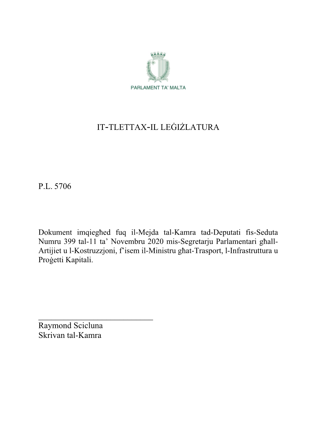 It-Tlettax-Il Leġiżlatura Pl 5706