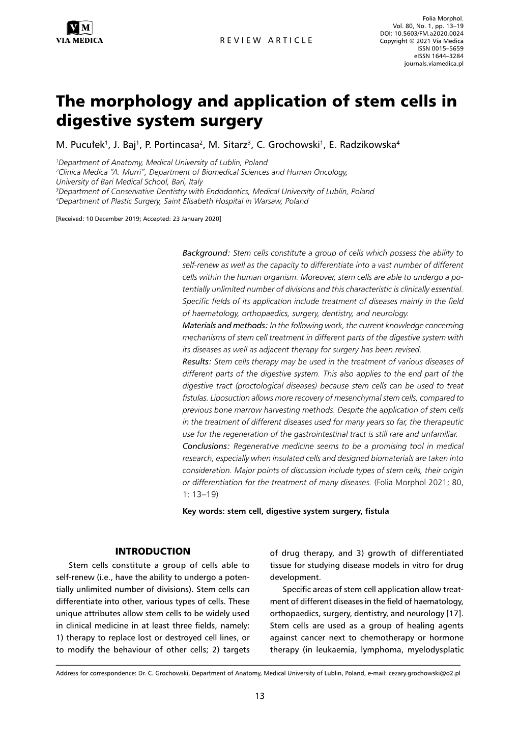 The Morphology and Application of Stem Cells in Digestive System Surgery M