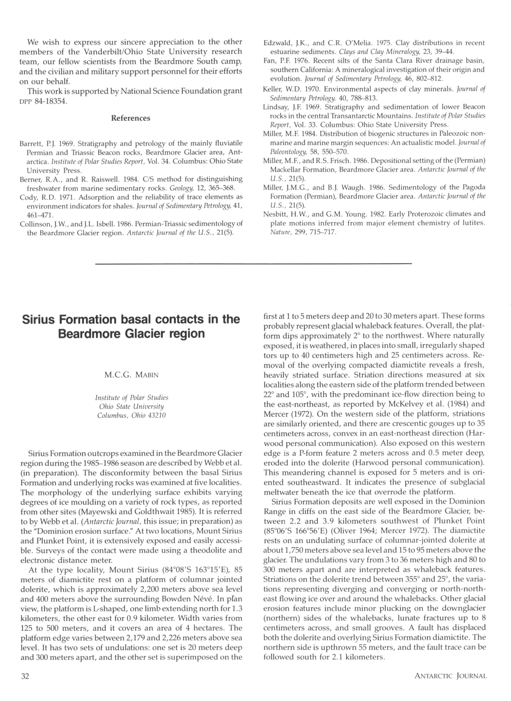 Sirius Formation Basal Contacts in the Beardmore Glacier Region