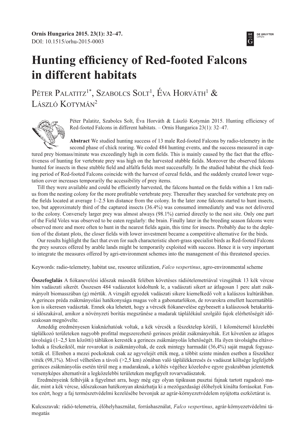 Hunting Efficiency of Red-Footed Falcons in Different Habitats