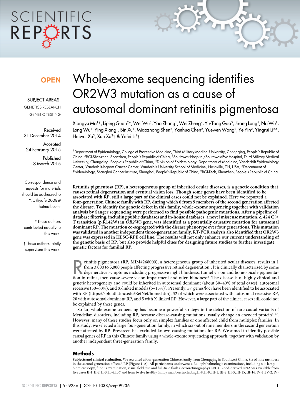 Whole-Exome Sequencing Identifies OR2W3 Mutation As a Cause Of