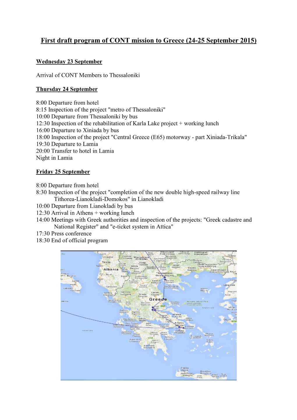 First Draft Program of CONT Mission to Greece (24-25 September 2015)