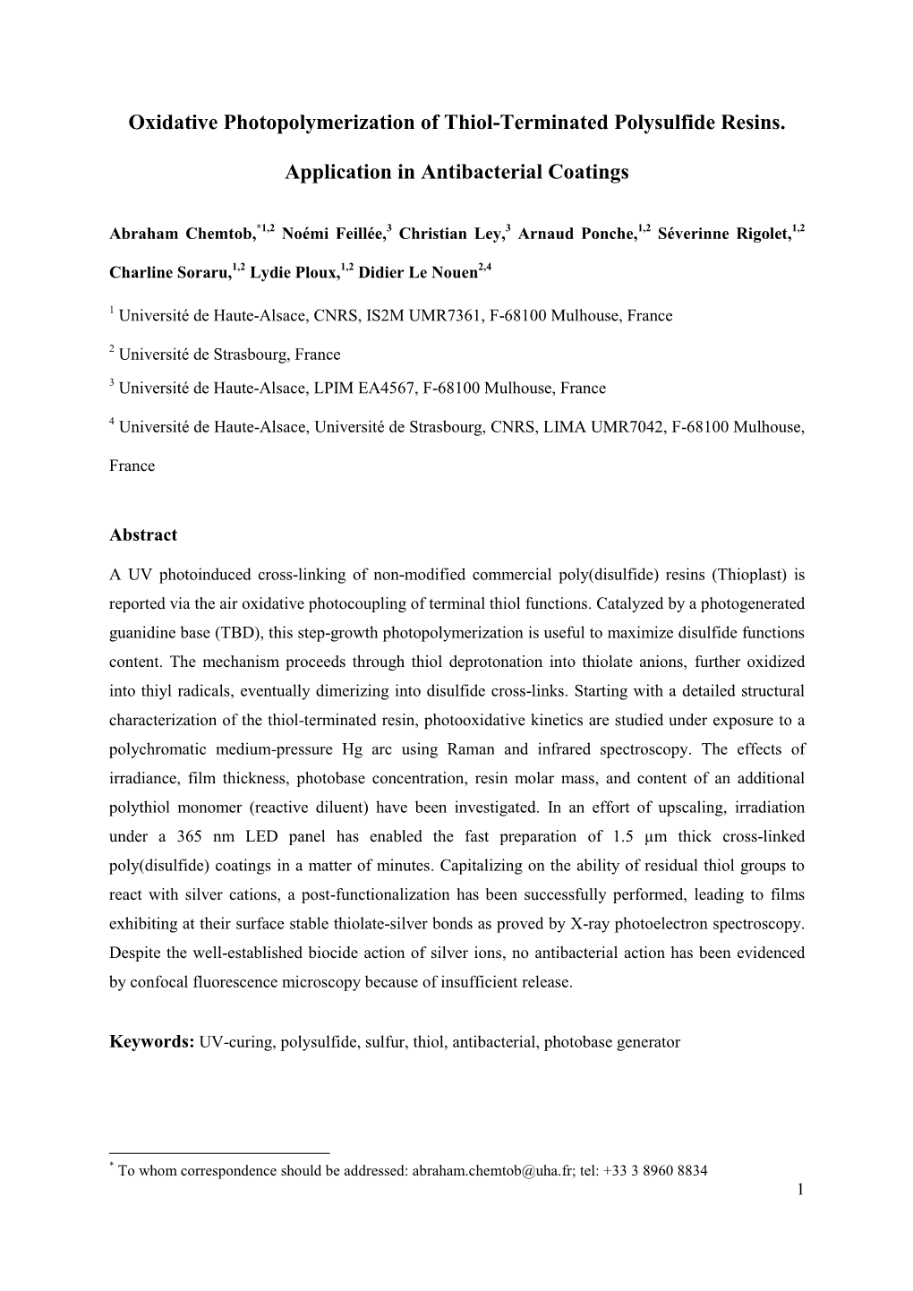 Oxidative Photopolymerization of Thiol-Terminated Polysulfide Resins