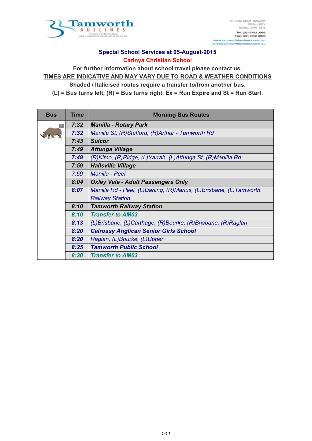 Special School Services at 05-August-2015 Carinya Christian School for Further Information About School Travel Please Contact Us