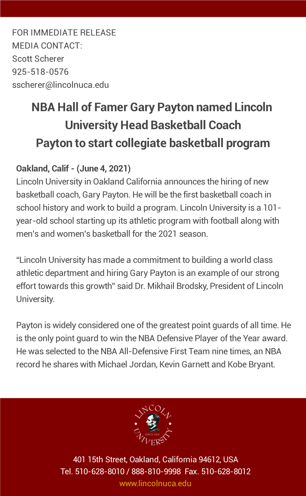 Lincoln University Welcomes Gary Payton