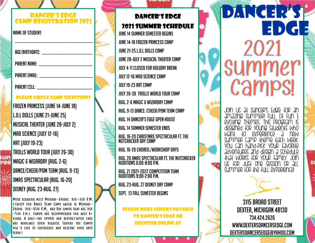 Dancer's Edge Camp Registration 2021