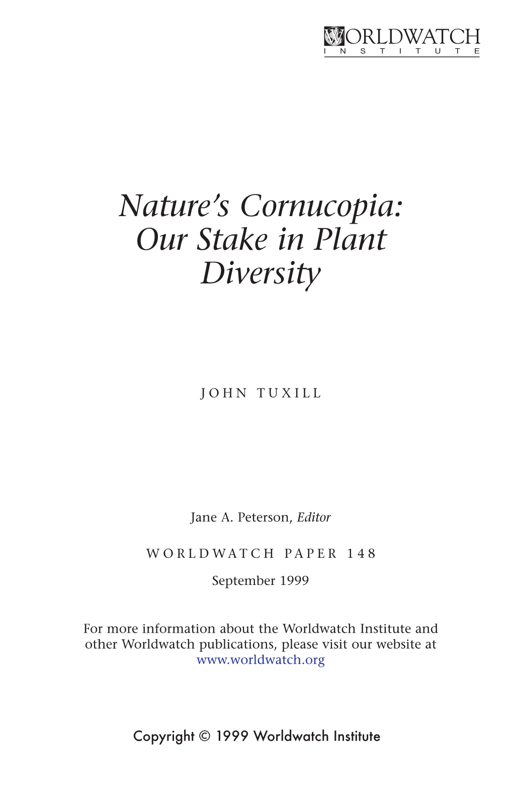 Nature's Cornucopia: Our Stake in Plant Diversity