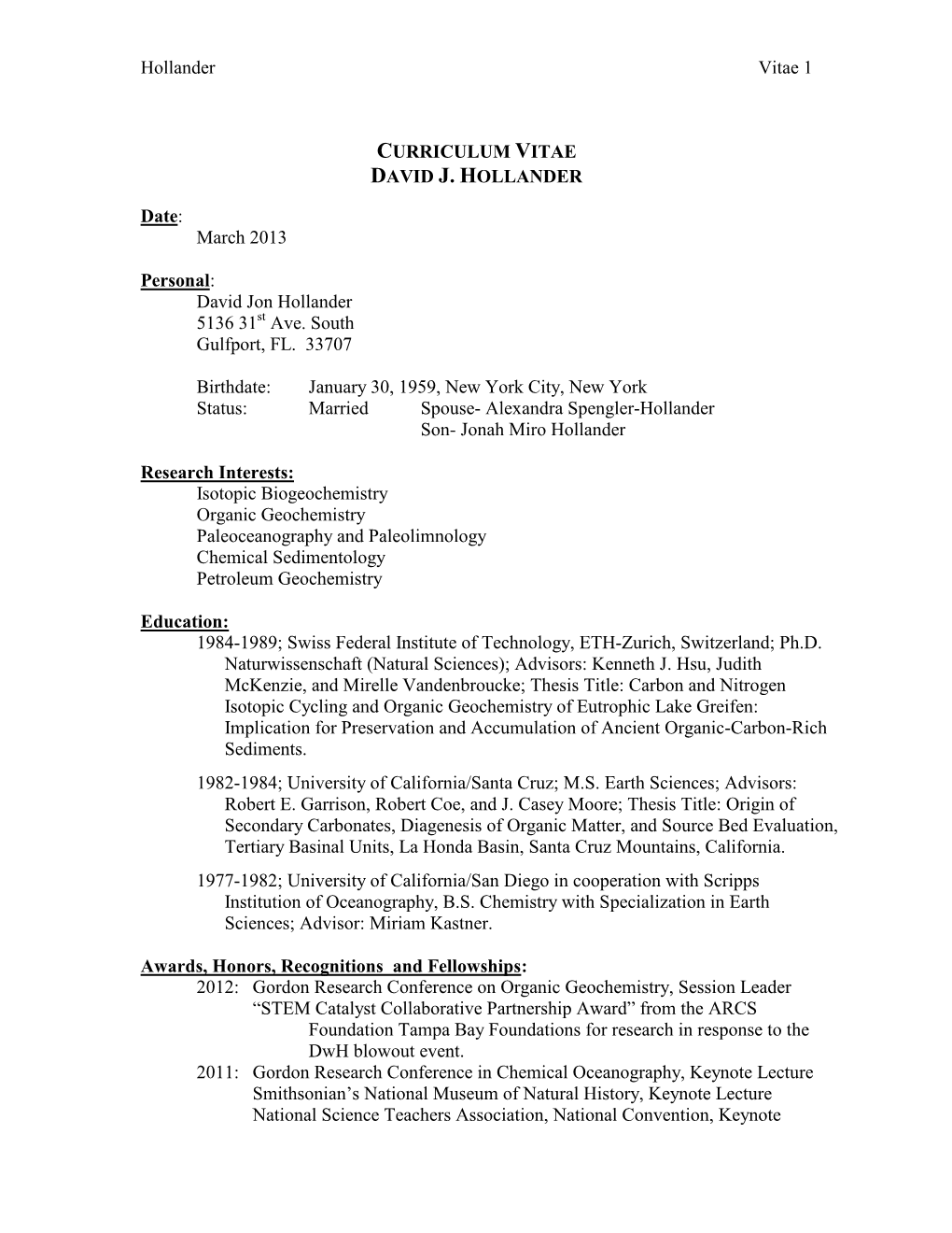 Hollander's CV