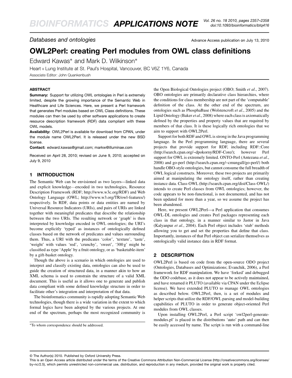 BIOINFORMATICS APPLICATIONS NOTE Doi:10.1093/Bioinformatics/Btq416