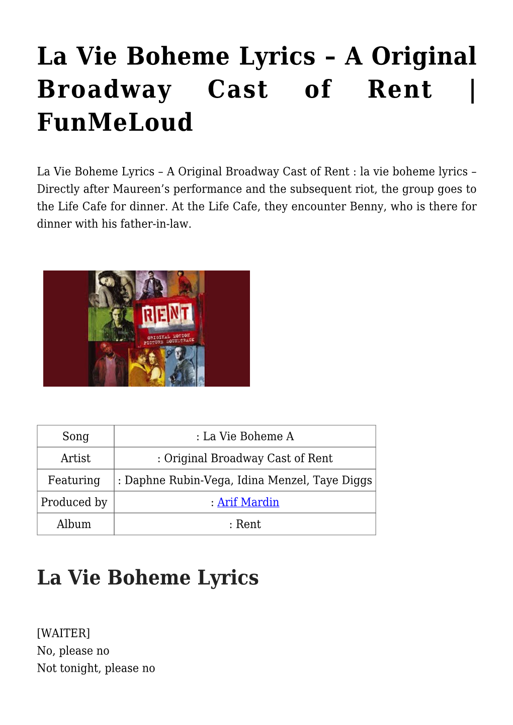 La Vie Boheme Lyrics &#8211