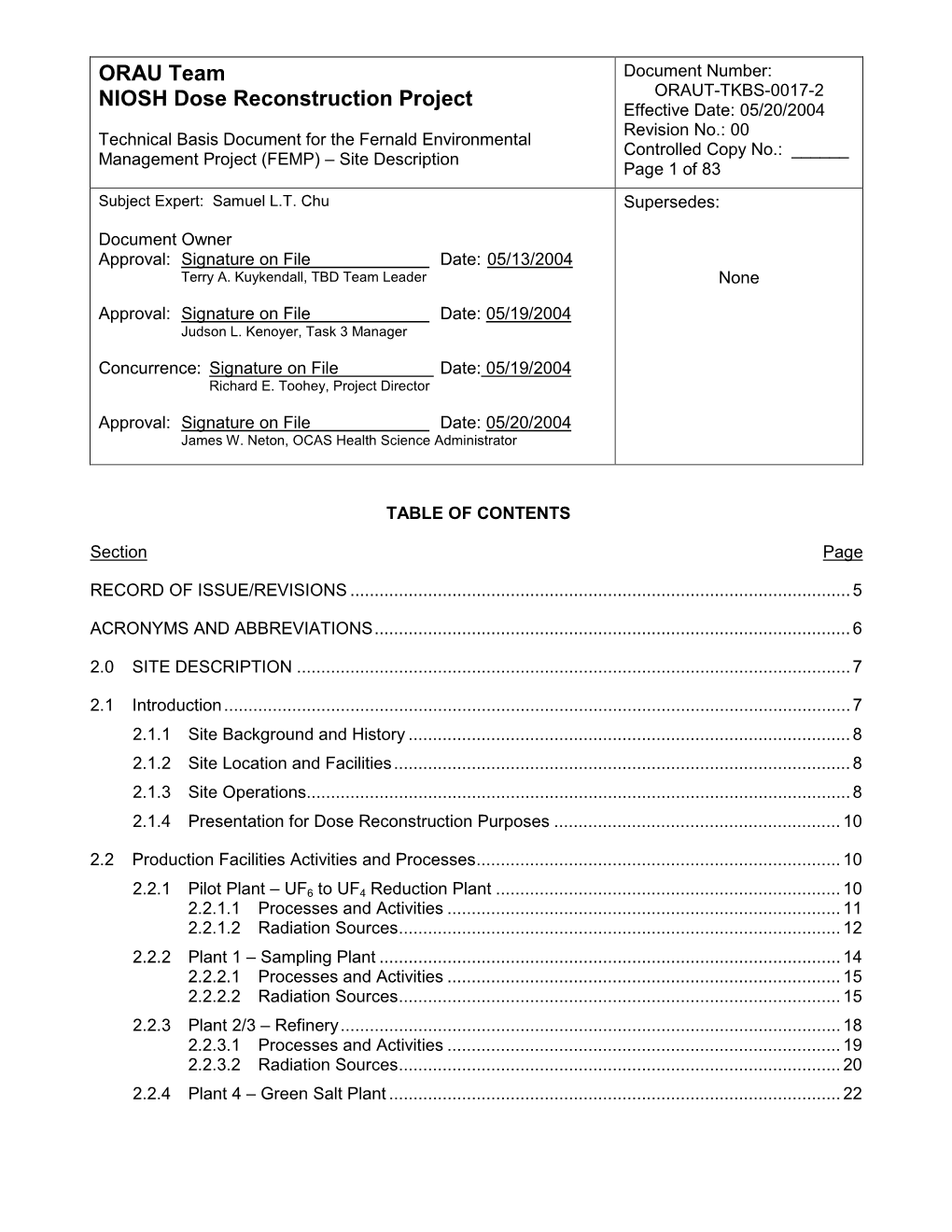 ORAU Team Document Number: ORAUT-TKBS-0017-2