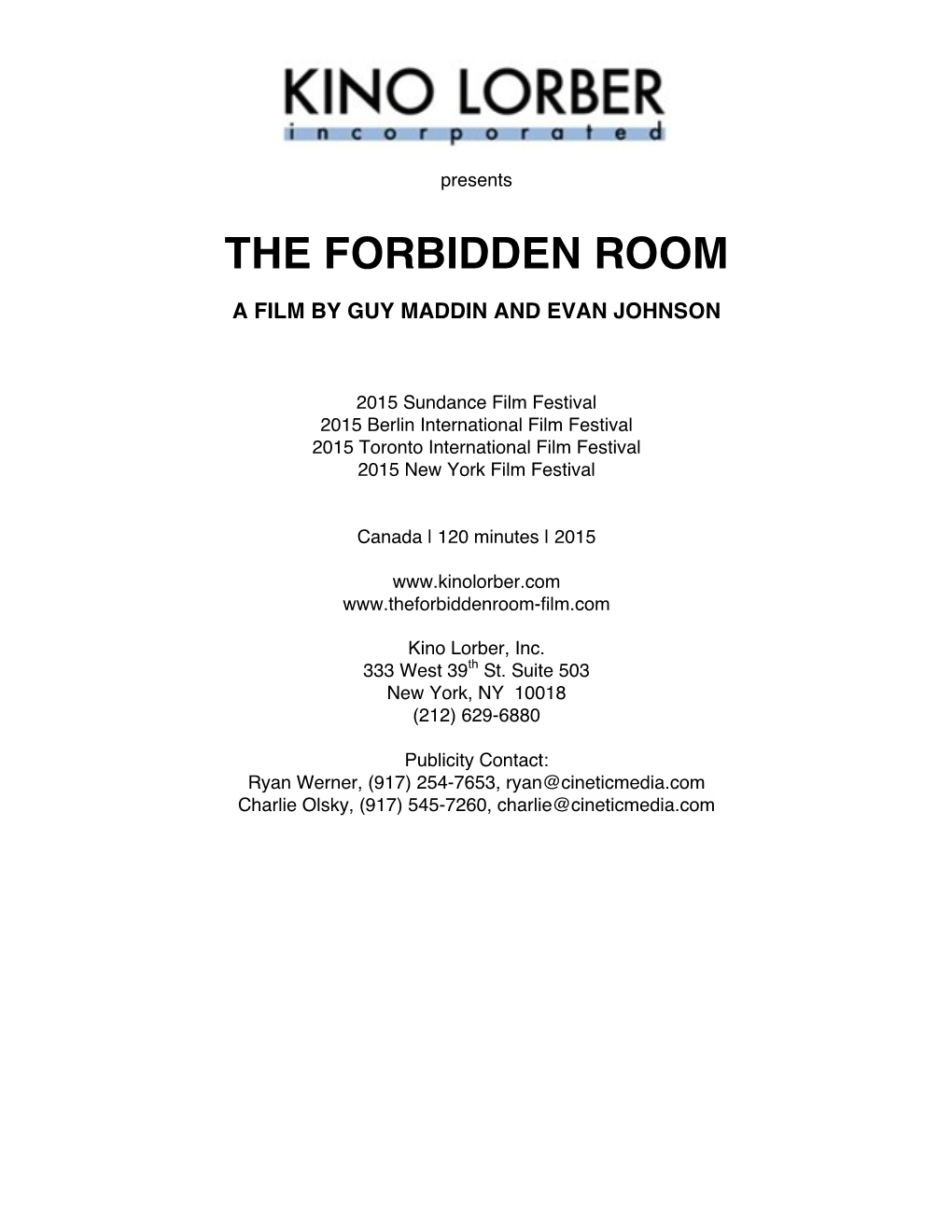The Forbidden Room Press Kit .Pdf