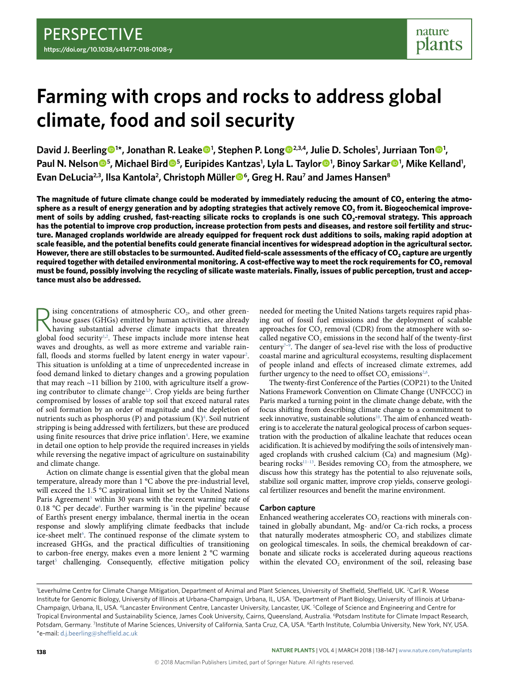 Farming with Crops and Rocks to Address Global Climate, Food and Soil Security