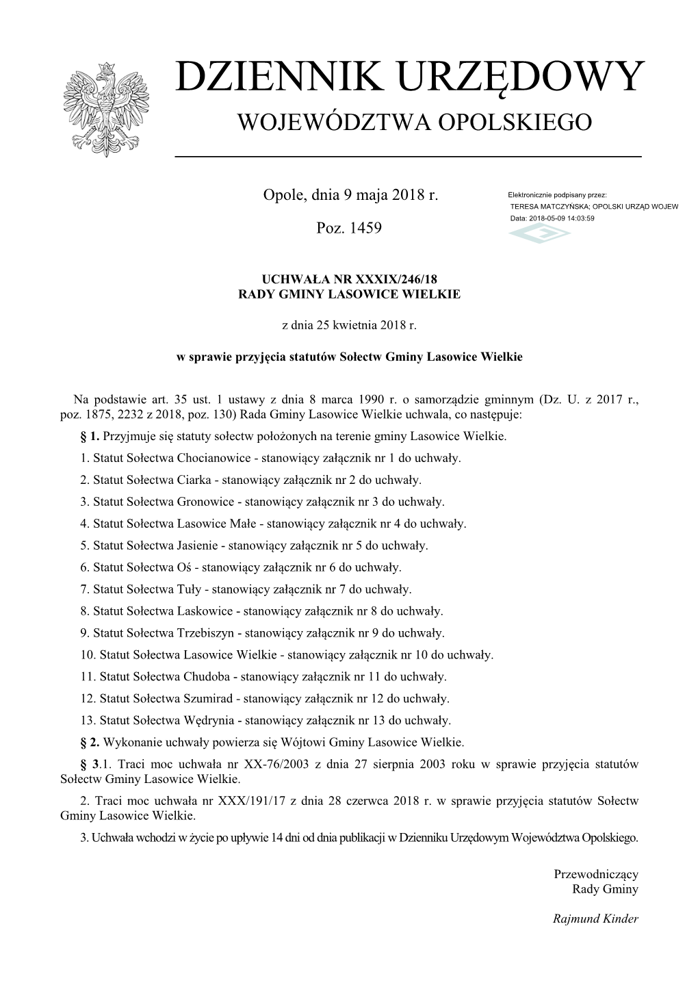 Uchwała Nr XXXIX/246/18 Z Dnia 25 Kwietnia 2018 R