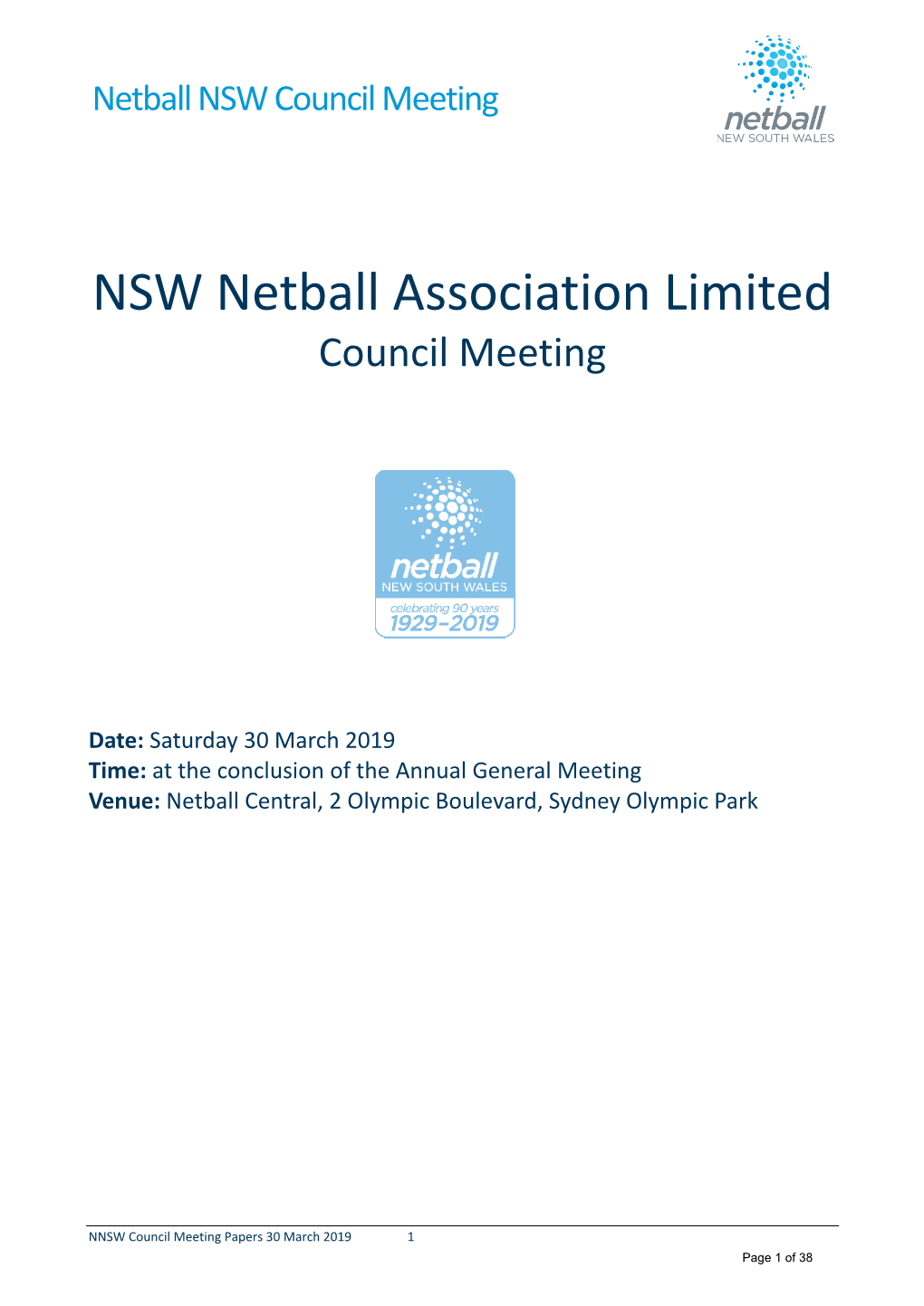 NSW Netball Association Limited Council Meeting