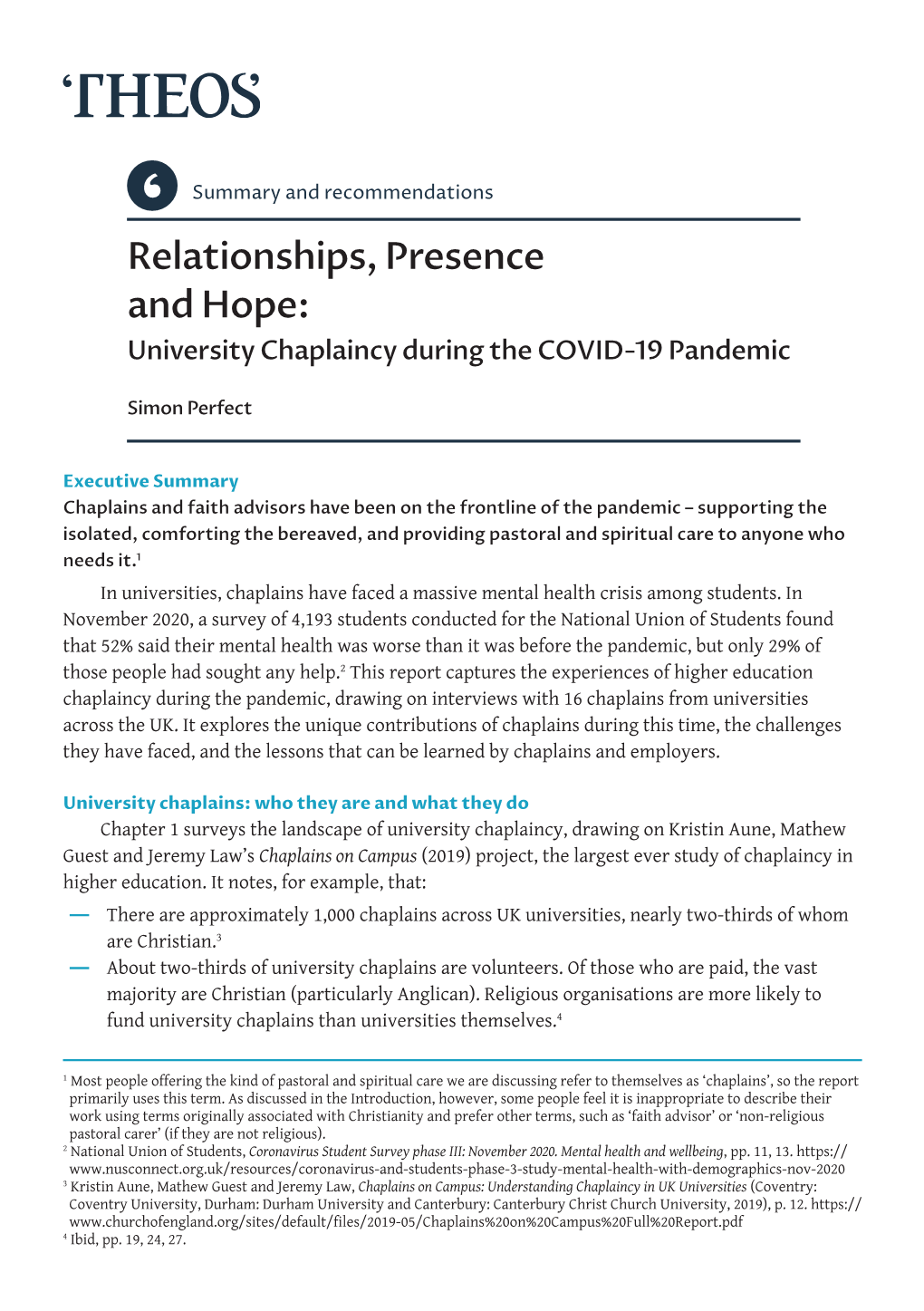 Relationships, Presence and Hope: University Chaplaincy During the COVID-19 Pandemic