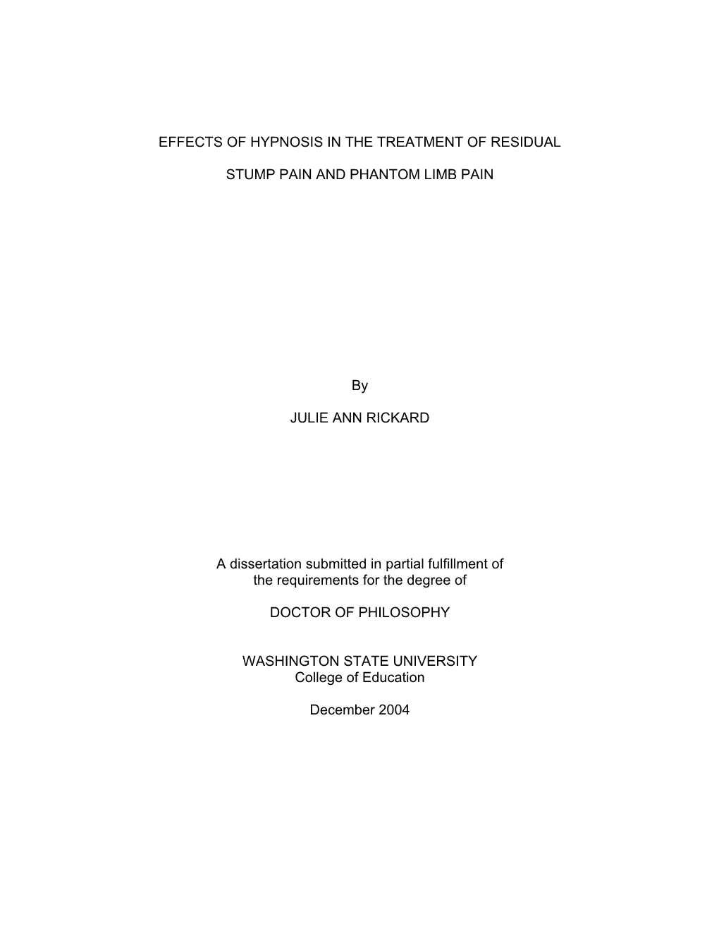 Effects of Hypnosis in the Treatment of Residual