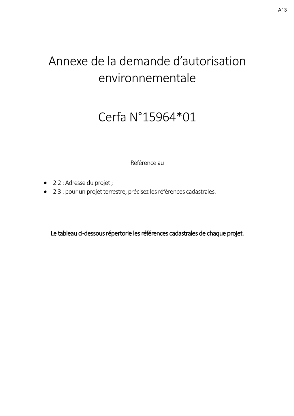 Annexe À La Demande D'autorisation Environnementale