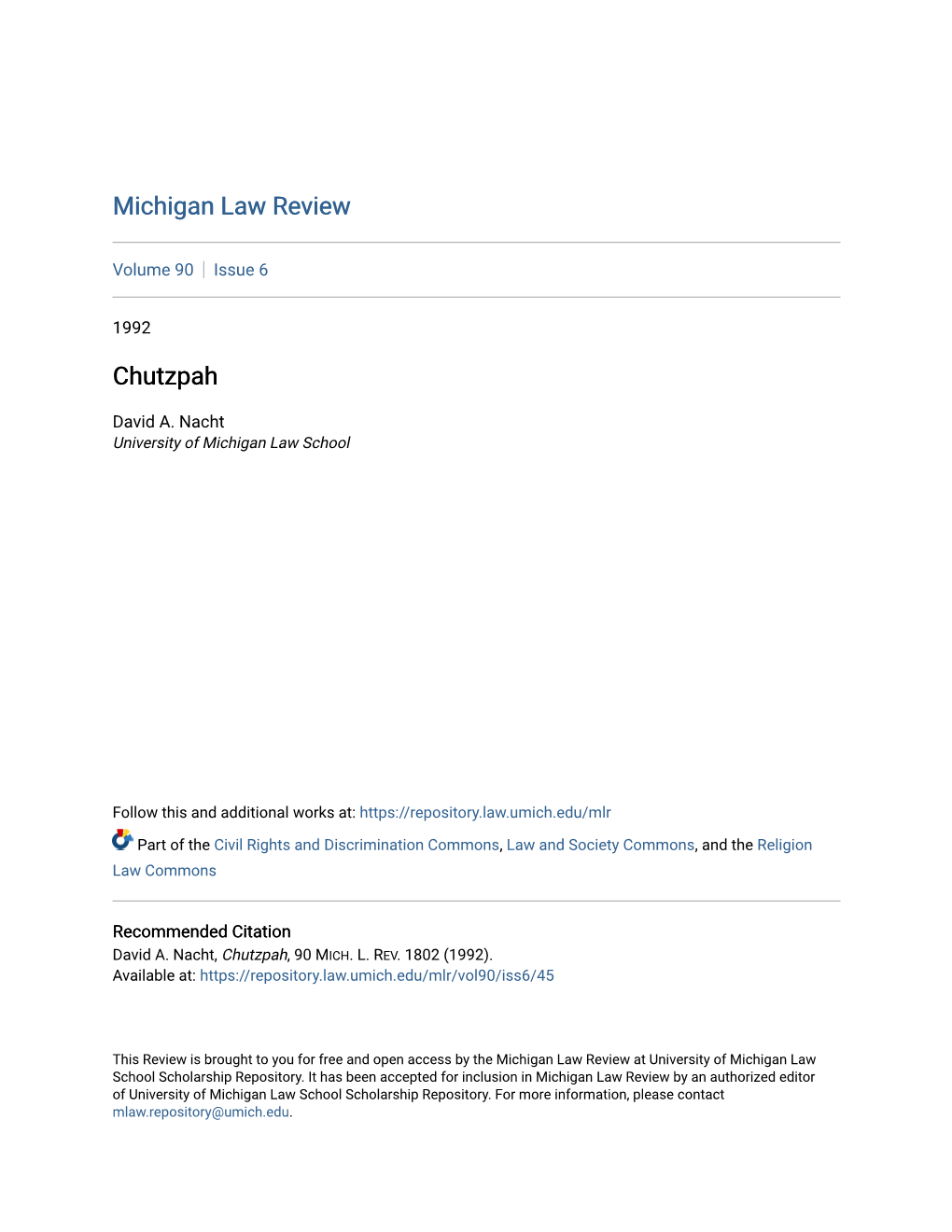Michigan Law Review Chutzpah