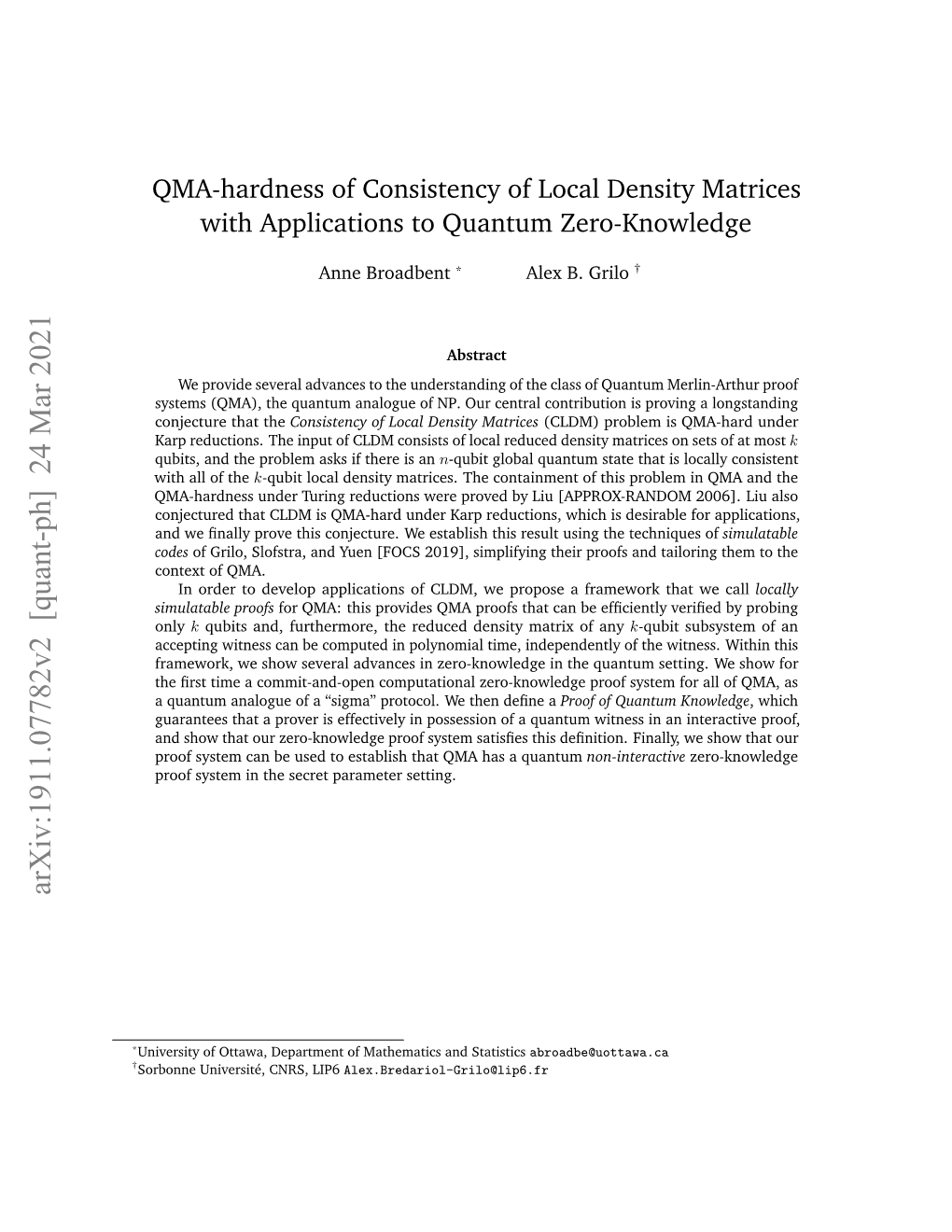 QMA-Hardness of Consistency of Local Density Matrices with Applications to Quantum Zero-Knowledge