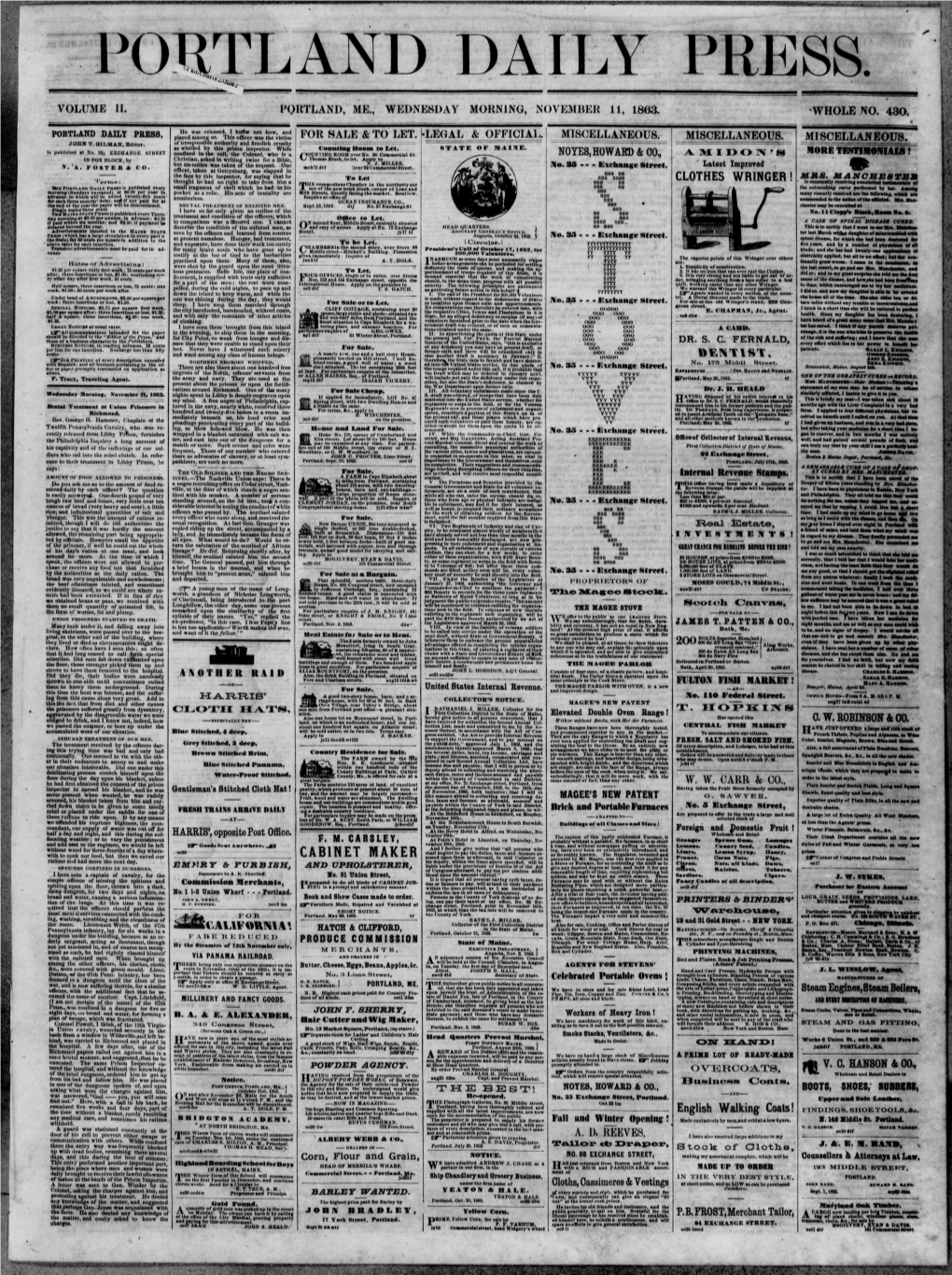 Portland Daily Press: November 11,1863